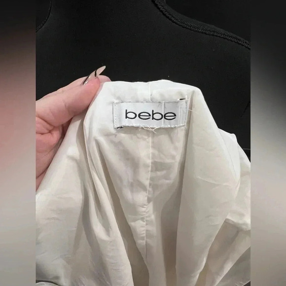 Bebe |  Structured White Halter Dress With Off Shoulder Detail | Size M - Picture 8 of 12